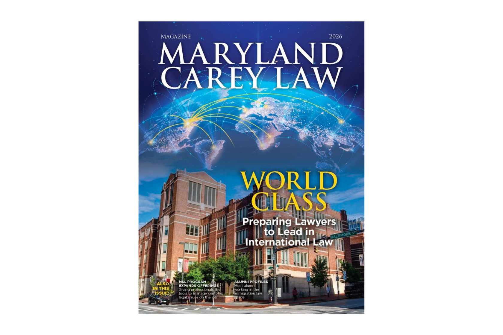 Law school building with futuristics globe