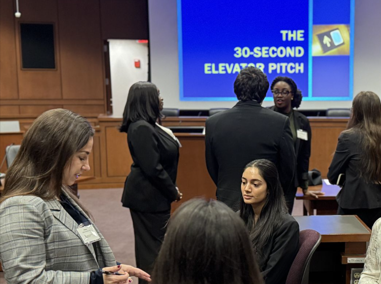 Elevator ride as opportunity: students advance networking skills with help from alumni and friends 