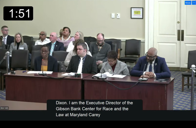 Gibson Banks representatives giving testimony at the Maryland General Assembly