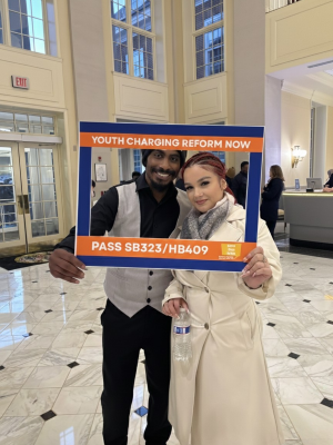 Rashad Hawkins and Jaely Marie posing at the Maryland General Assembly