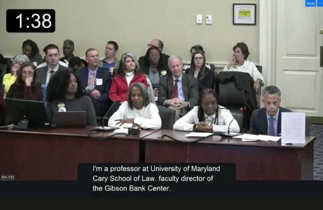 Gibson Banks representatives giving testimony at the Maryland General Assembly