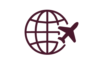 Globe outline with a plane in front