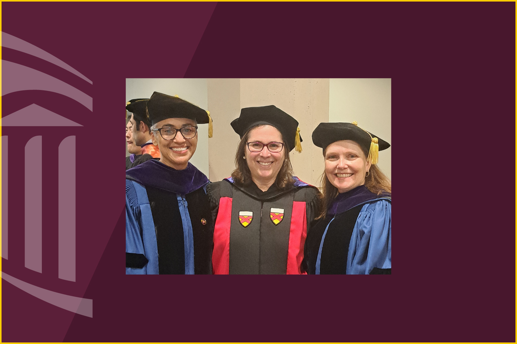 3 top law school leaders in regalia smiling