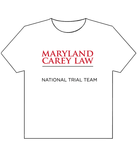 Tshirt outline with Maryland Carey Law logo on it